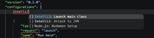 VS Code offering IntelliJ launch configurations in launch.json