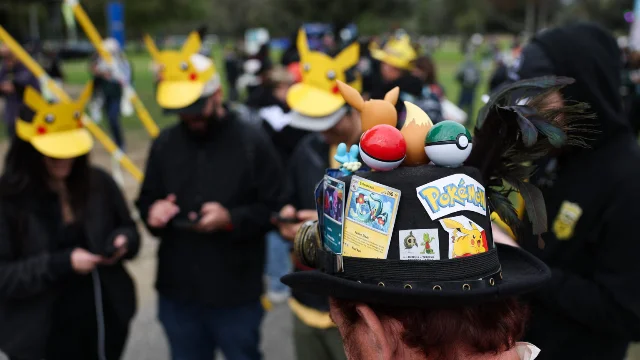 A Pokémon Go player scanning a landmark during a live event at the Rose Bowl in Pasadena, February 2026