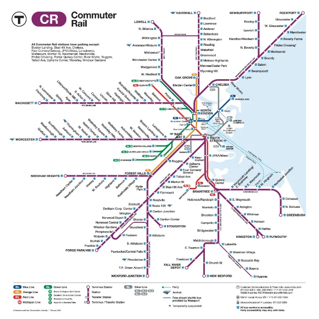 MBTA 地铁与通勤铁路示意图