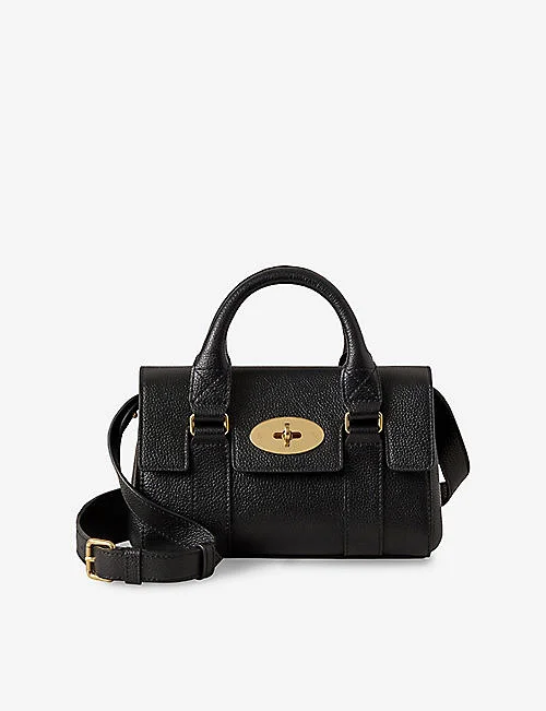 The Mulberry Bayswater Mini Leather Top-Handle Bag in black, photographed at an angle