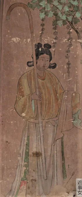 北壁西侧树下侍女