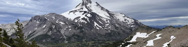 Mount Jefferson rising above alpine meadow and talus in the Willamette National Forest