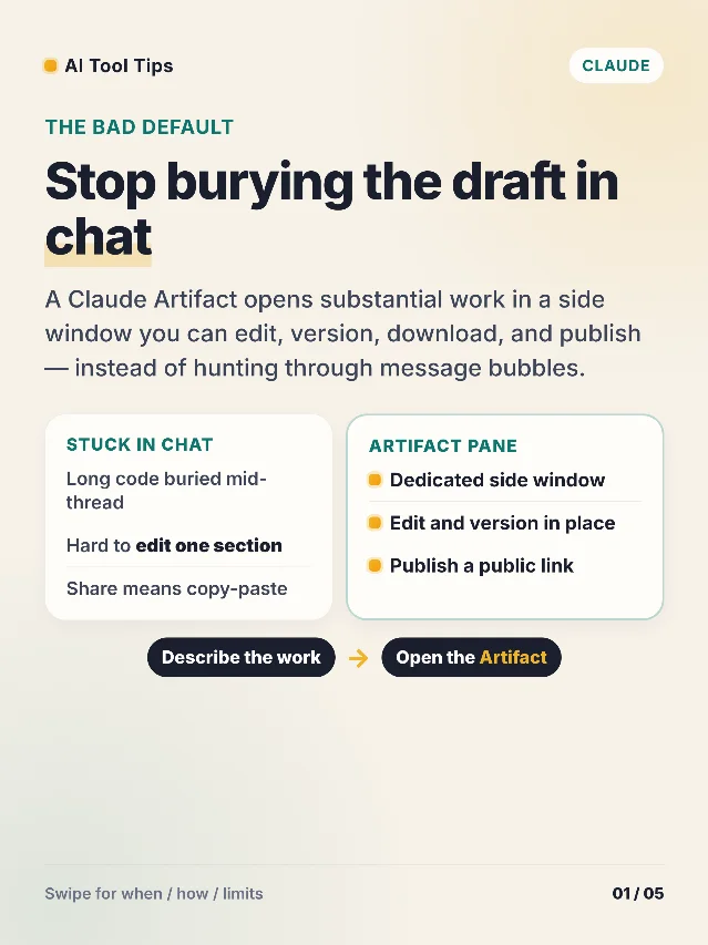 Claude Artifacts: stop burying the draft in chat