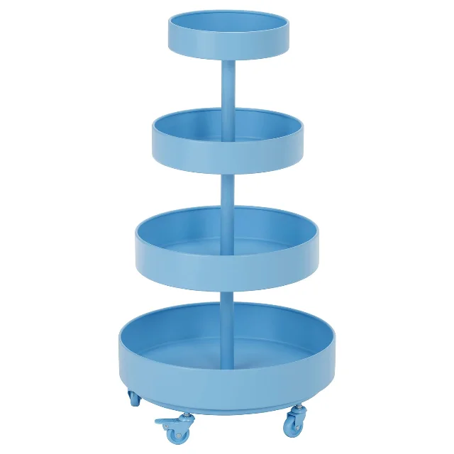 Blue round powder-coated PS 2026 utility cart on white background, three tiers