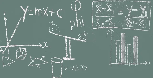 Mathematics equations on a school blackboard.