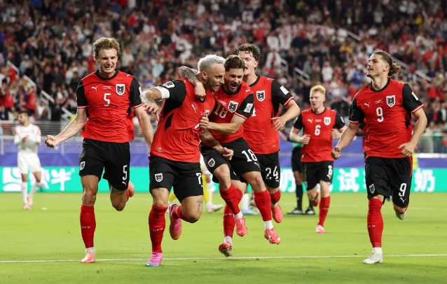 Austria players in their opening World Cup match