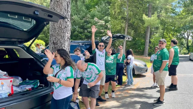 A family parks near the World Cup venue in South Walpole