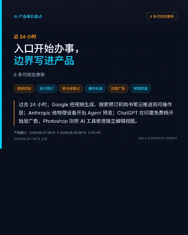 AI 产品每日盘点｜2026.08.28｜入口开始办事，边界写进产品