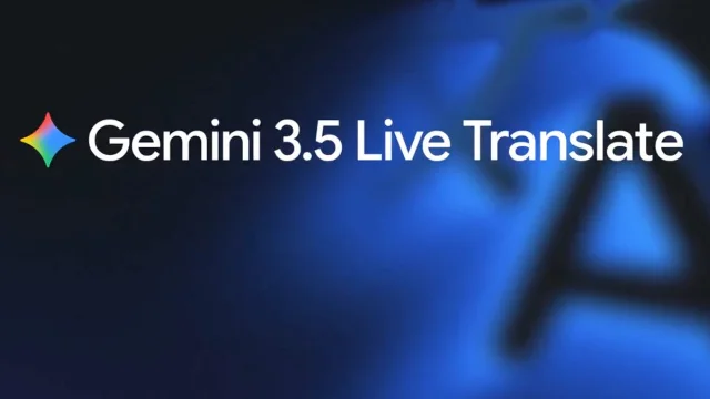 Gemini 3.5 Live Translate 产品图,蓝色背景上的 Gemini 标识