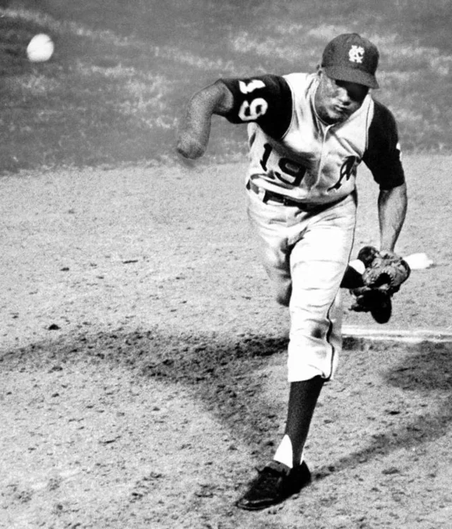 Bert Campaneris pitches for Kansas City during the September 8, 1965 game.