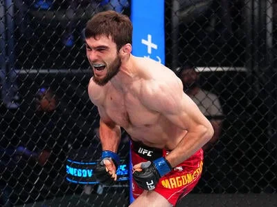 Murtazali Magomedov reacts after his submission victory at UFC Fight Night 279
