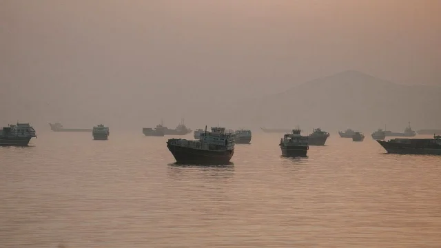 Vessels anchored in the Strait of Hormuz