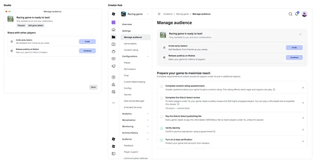 Screenshot of the guided publishing flow in Creator Hub