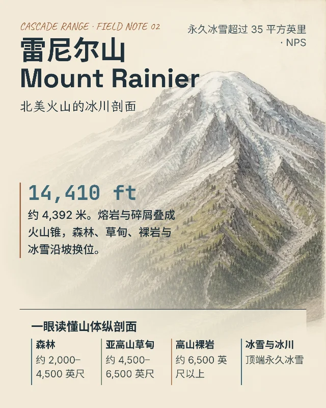 雷尼尔山：冰川下的四季与动物线索