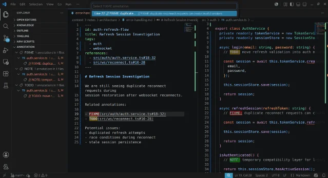 Markdown contextual navigation in VS Code