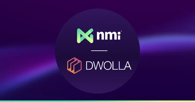 NMI and Dwolla logos on a purple background, announcing the acquisition