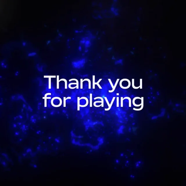 Roblox's closing card for The Hunt: Roblox 20, a dark blue starfield with the words "Thank you for playing" in white