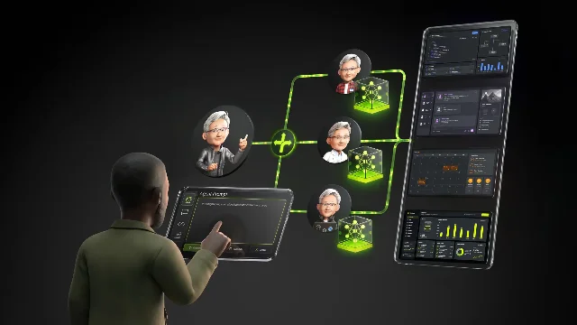NVIDIA 官方展示的 Agent 工作流界面，包含工具调用、子 Agent 节点与执行面板