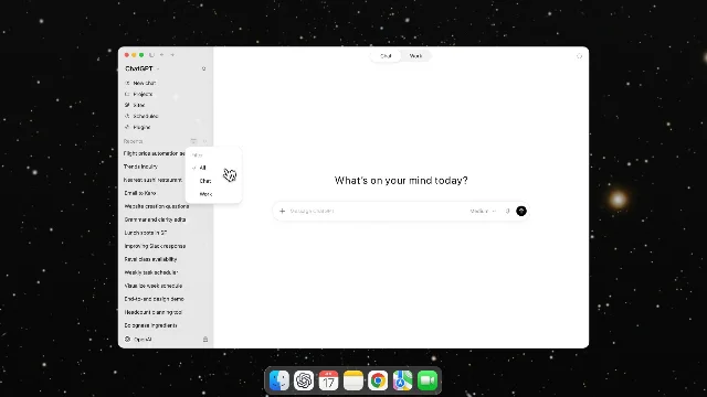 ChatGPT 桌面端更新原帖中的界面截图