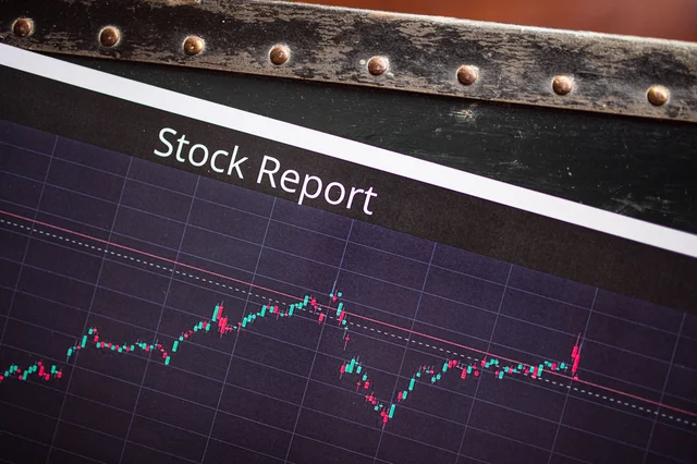 Close-up of a stock market performance chart on a monitor displaying sustained trend data
