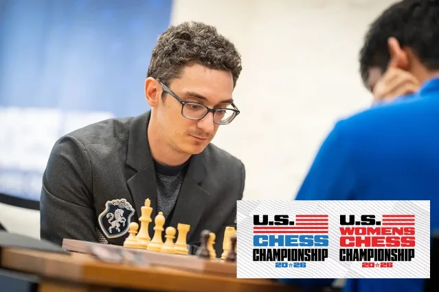 Fabiano Caruana at a chessboard