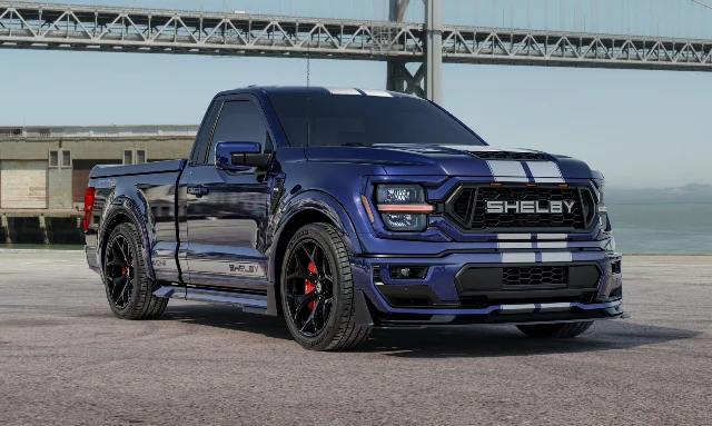 Blue Shelby Super Snake Sport pickup with white stripes