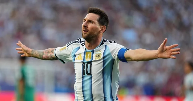 Lionel Messi celebrating during Argentina's opener