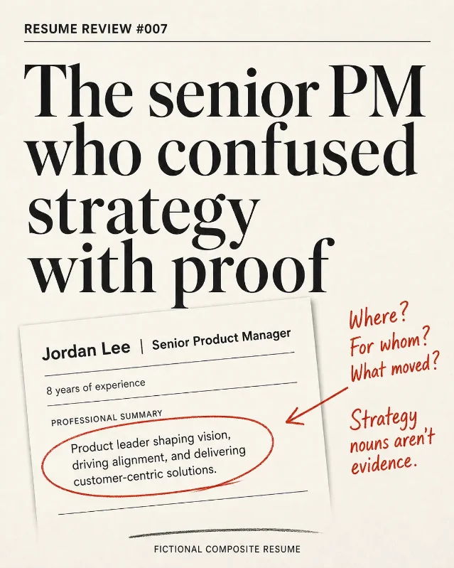 Resume Review #007 — The Senior PM Who Confused Strategy With Proof