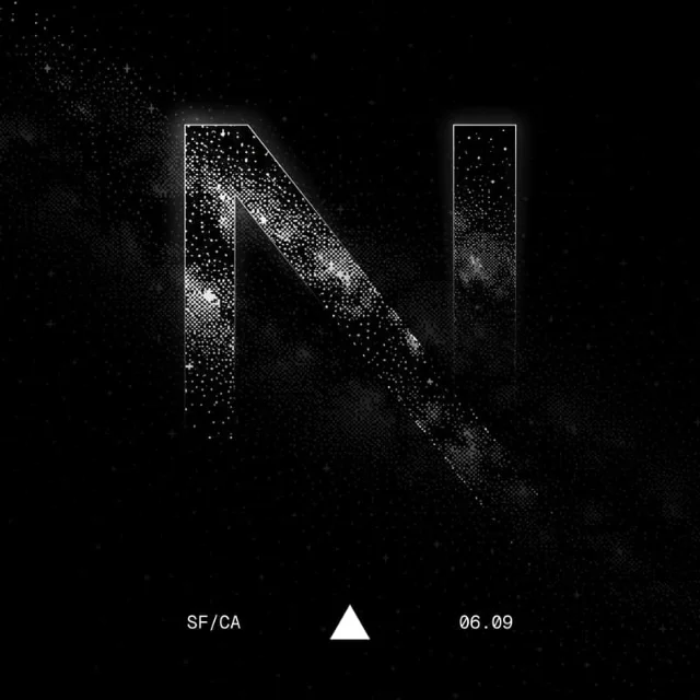Next.js Night SF event poster — starfield graphic with large N letterform, SF/CA and 06.09 datestamp