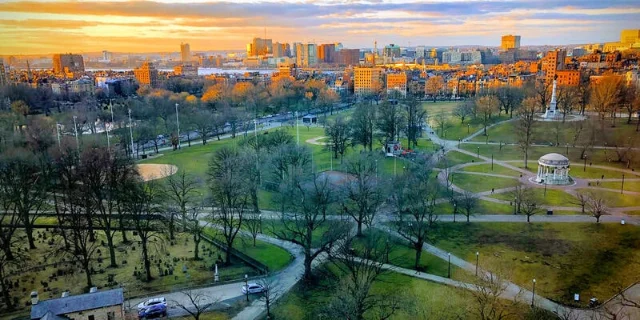 Boston Common lawn and paths in summer