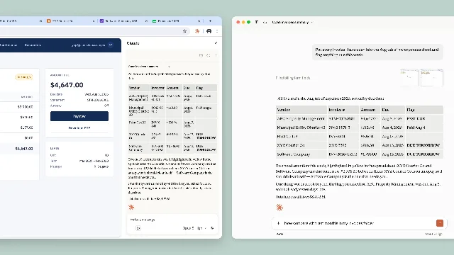 Claude in Chrome sidebar reviewing vendor invoices