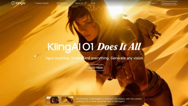 KlingAI 3.0 官网截图,沙漠人物场景