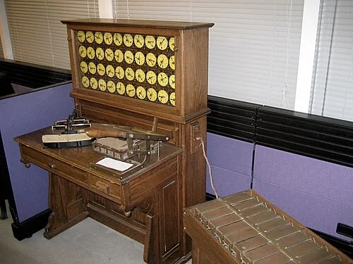 Hollerith tabulating machine replica with sorting box, c. 1890