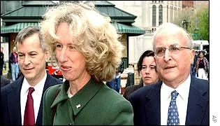 Diana "Dede" Brooks arrives at Manhattan federal court for sentencing, April 29, 2002