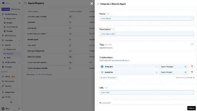 TrueFoundry Agent Gateway registry architecture showing unified governance across Bedrock, LangGraph, Vertex AI, and custom HTTP services