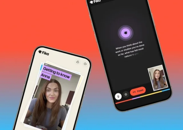 Fika Jobs mobile UI — short-form candidate video profile