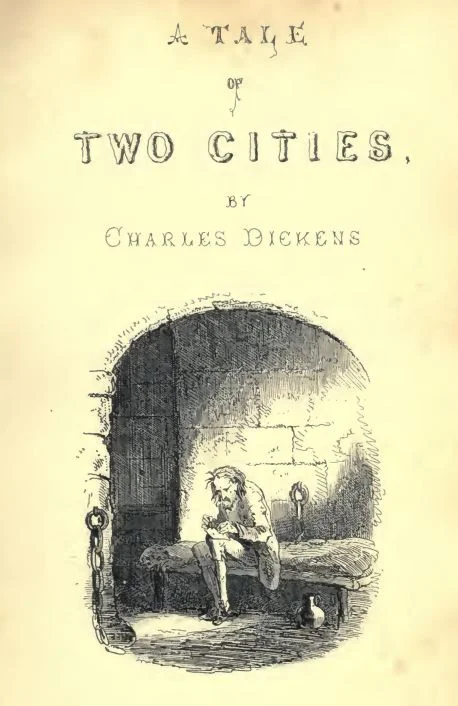 An 1859 engraving of a coach on the Dover Road at night, from the original serialised edition of A Tale of Two Cities