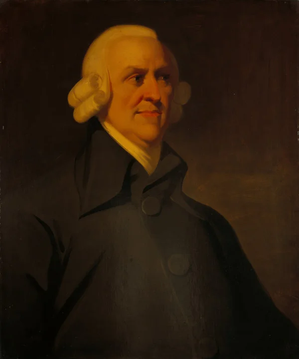 Oil painting of an eighteenth-century man in a powdered side-curl wig, white cravat and dark high-collared coat, lit against a dark brown ground