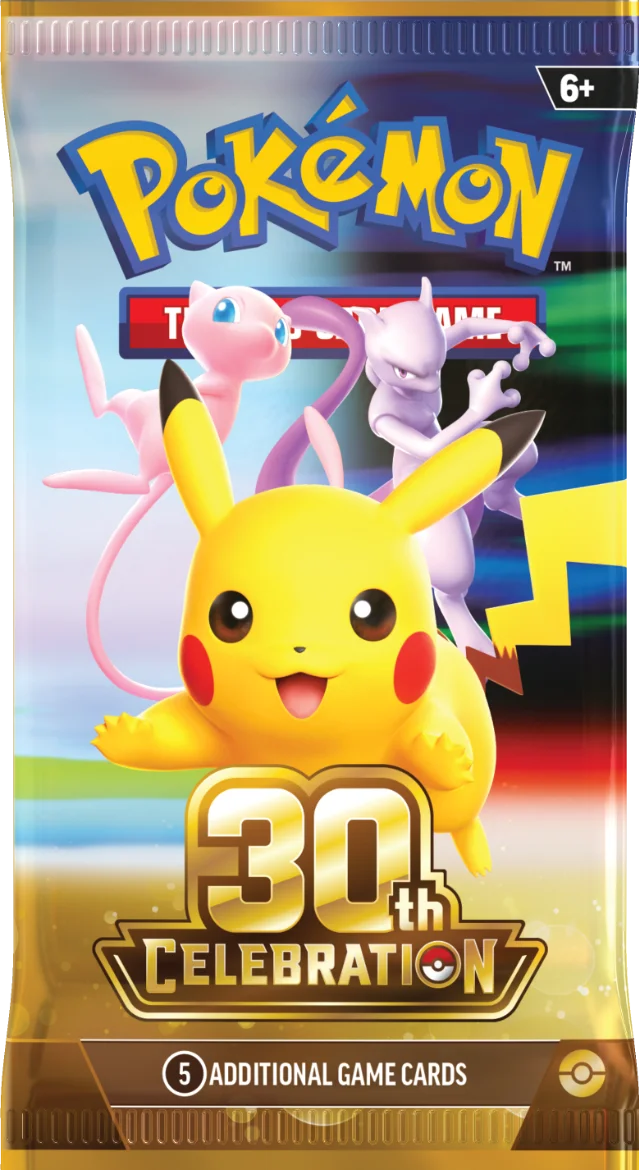 30th Celebration 国际版补充包包装,Pikachu/Mew/Mewtwo 主视觉