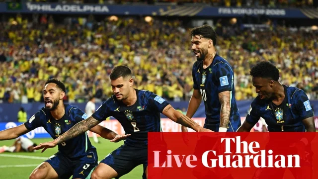 Brazil players celebrate against Haiti