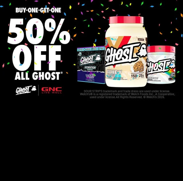 GNC Ghost 10th Birthday Sale promotional banner — BOGO 50% off all GHOST products through June 10