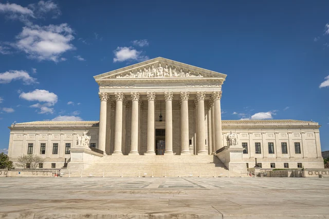 The U.S. Supreme Court building under a clear blue sky — the final legal battleground in the Chrysler 363 sale, June 2009