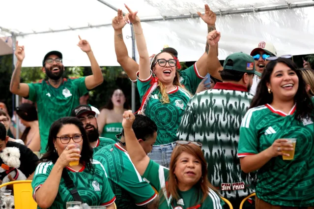 Fans celebrate a Mexico World Cup watch party in Los Angeles