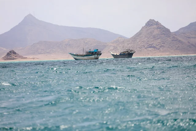 Boats near the Bab el-Mandeb strait