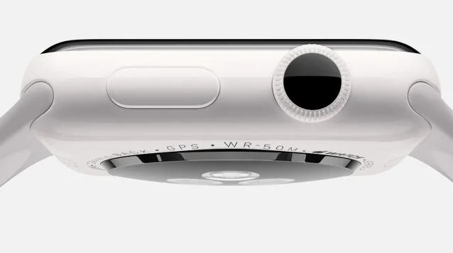 White ceramic Apple Watch Series 2 case shown from the underside