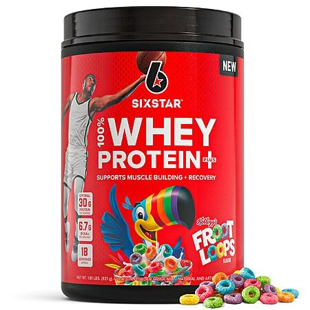 Six Star 100% Whey Protein Plus in Froot Loops flavor, 1.8 lb tub — the only whey protein BOGO deal active on Slickdeals as of Day 9 of the premium whey drought