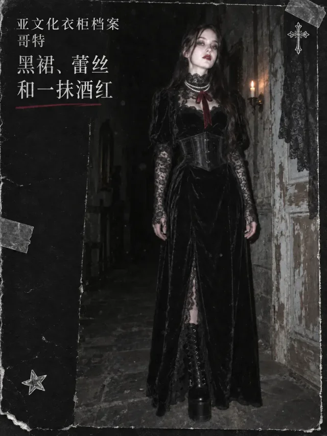 哥特：黑裙、蕾丝和一抹酒红