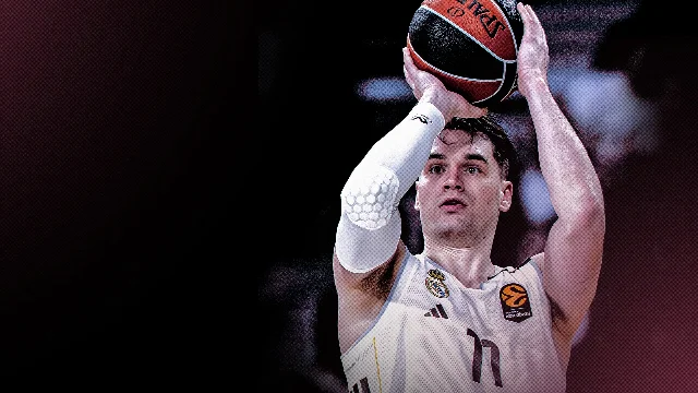 Mario Hezonja in a Real Madrid uniform preparing a jump shot