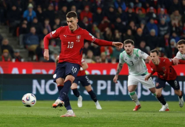 Patrik Schick scores for Czechia in the World Cup qualifying playoffs