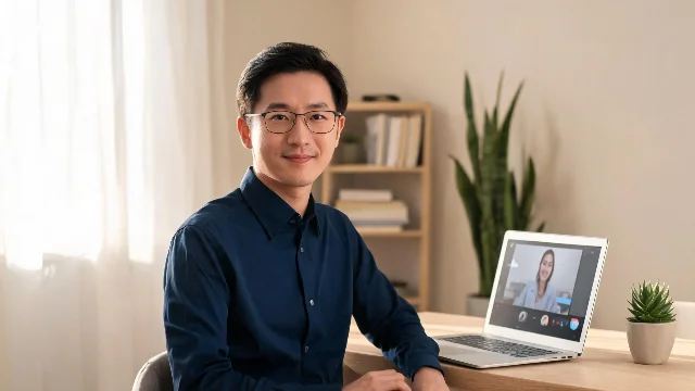 Zoom 面试屏幕监控示意:左侧标准 Zoom 通话面试官视角仅见视频画面,右侧 HireVue 平台包含 Tab 监控指示灯
